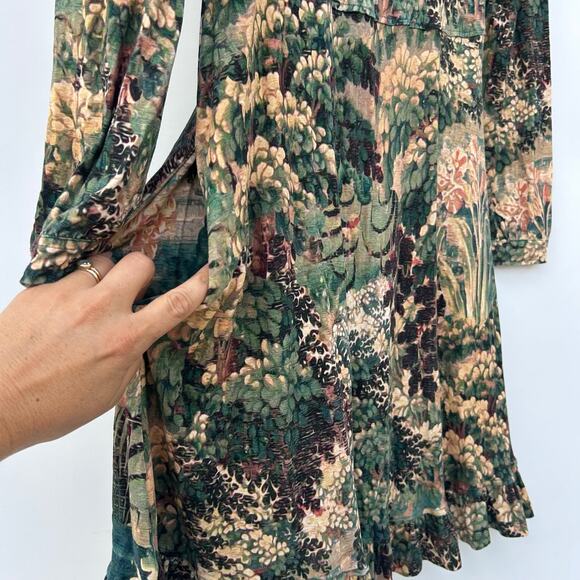 Peruvian Connection Pastorale Long Sleeve Foliage Green Dress Mini Small Pockets - Picture 9 of 9